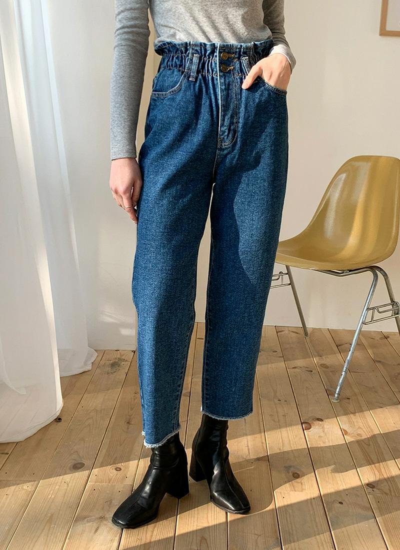 ツーボタンウエストゴムデニムパンツ・全2色