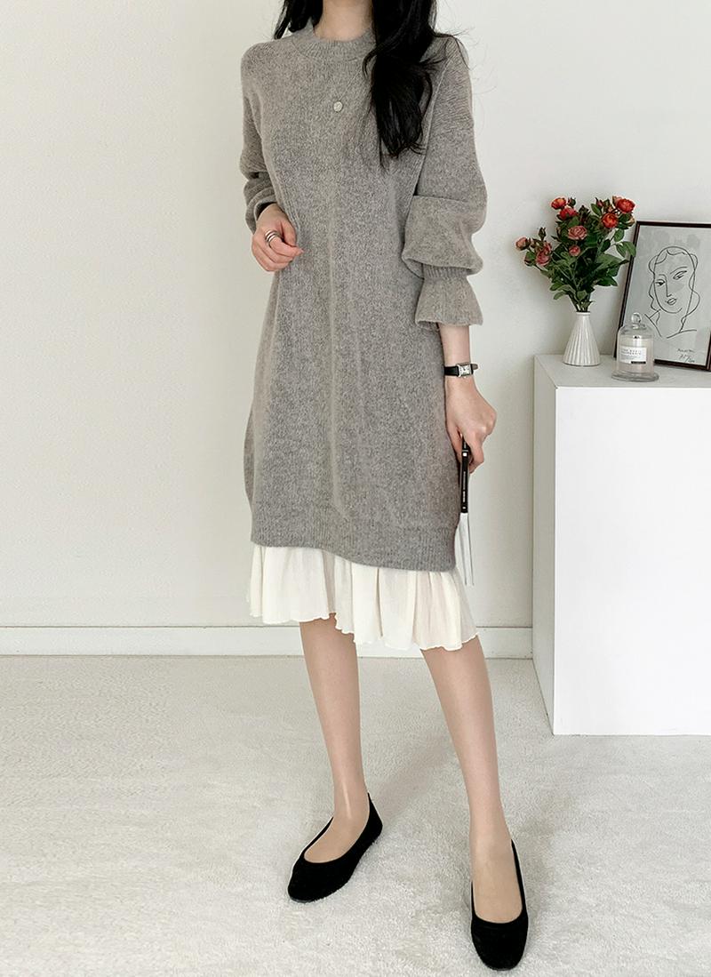 フェイクレイヤードニットワンピース