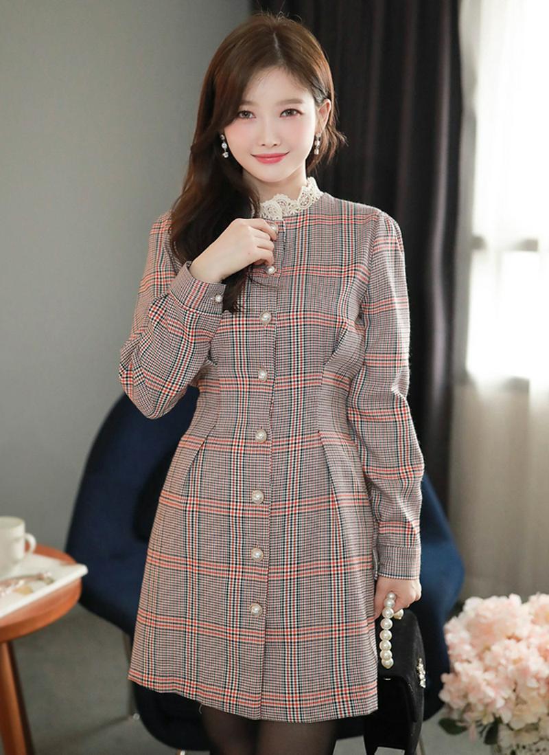 バックリボンチェックワンピース