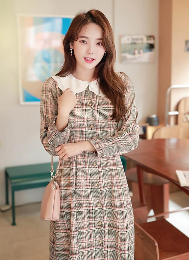 ダブルカラーチェックワンピース