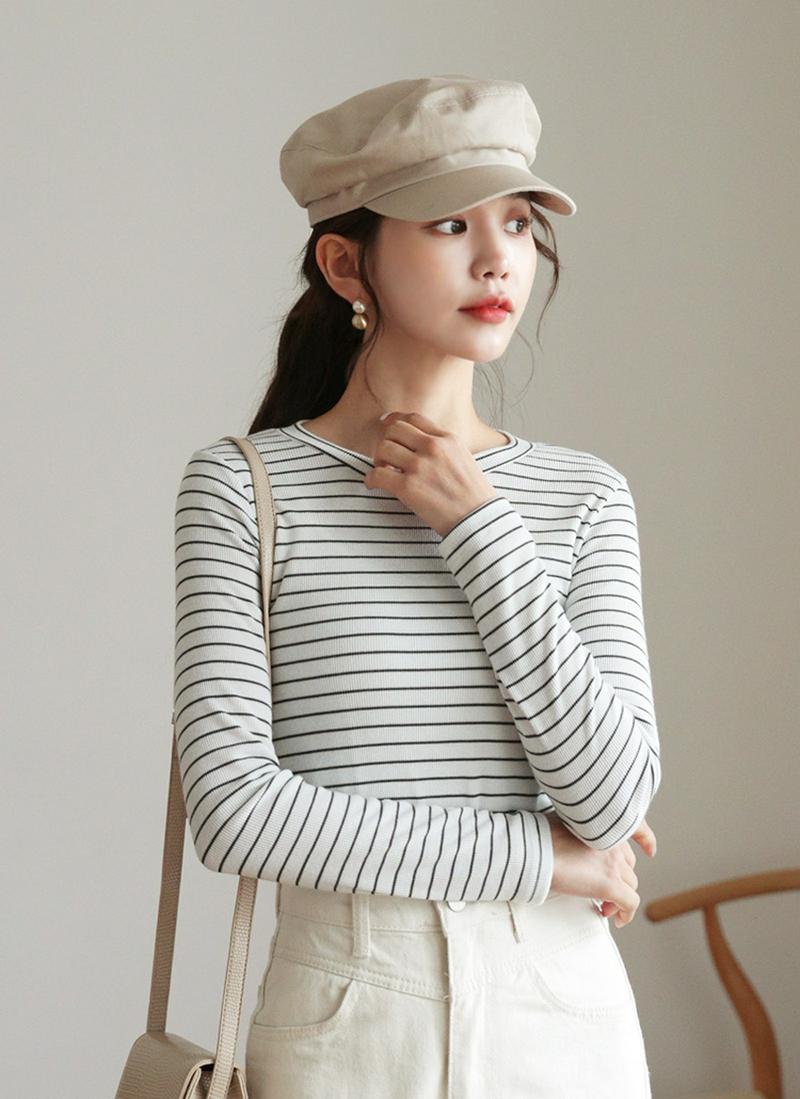 リブボーダースリムTシャツ・全5色