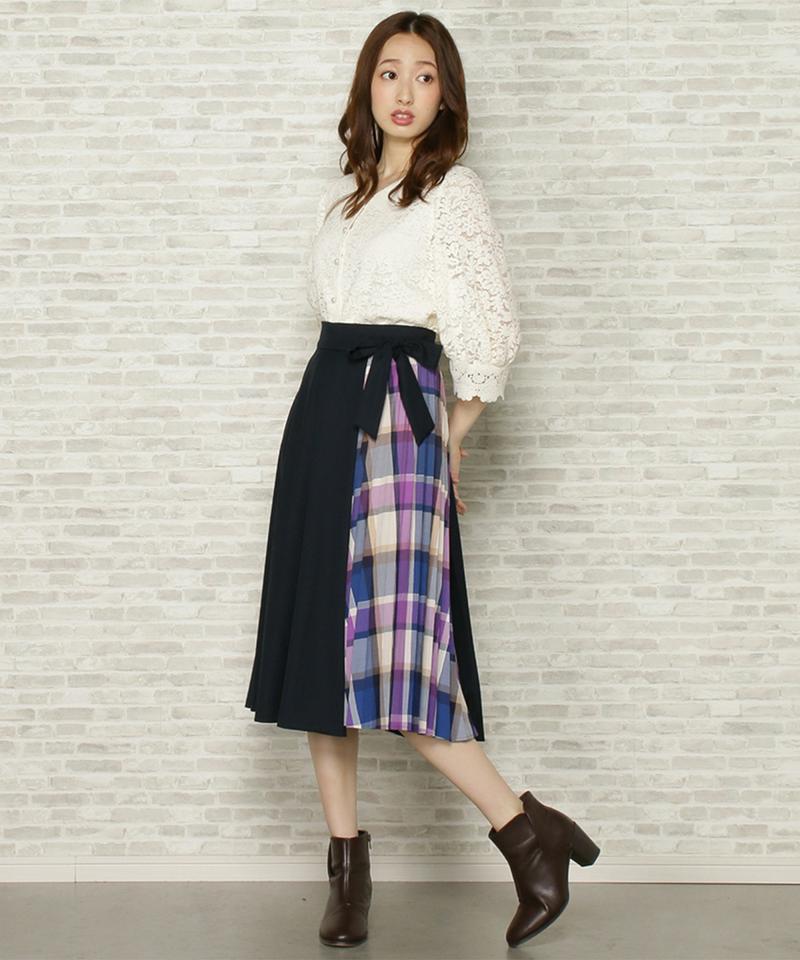 チェックプリーツドッキングスカート