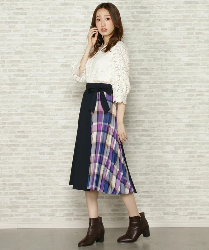チェックプリーツドッキングスカート