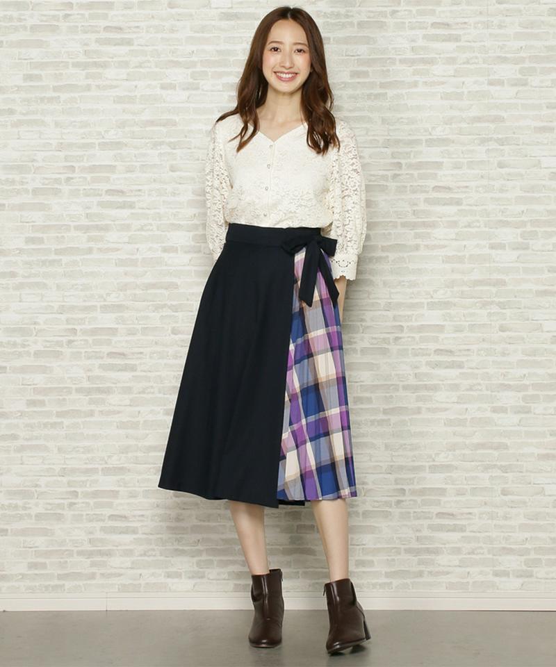 チェックプリーツドッキングスカート