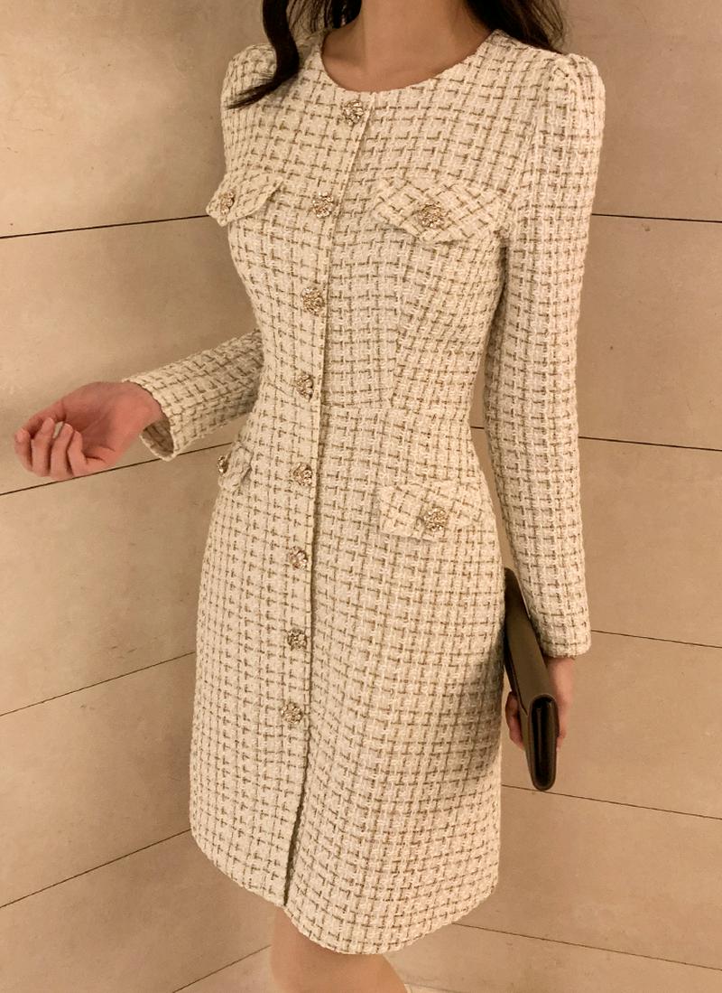 ビジューポイントツイードワンピース