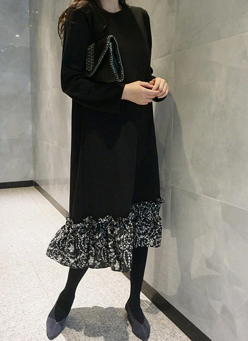 裏起毛パターンヘムワンピース