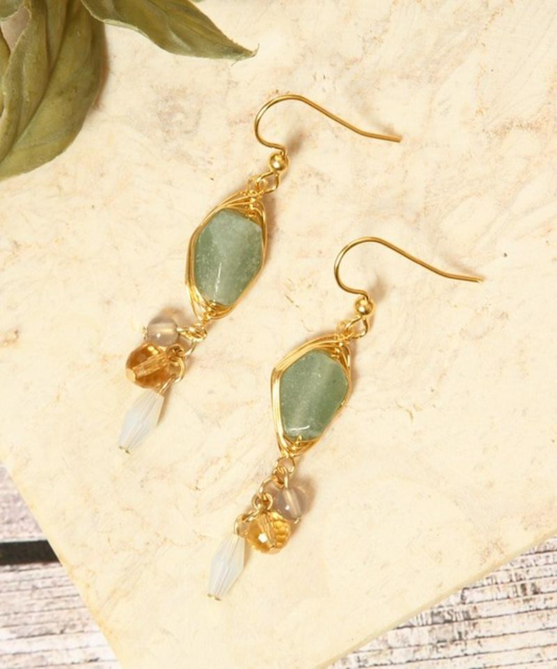 K14GF ストーンミックスグリーンピアス