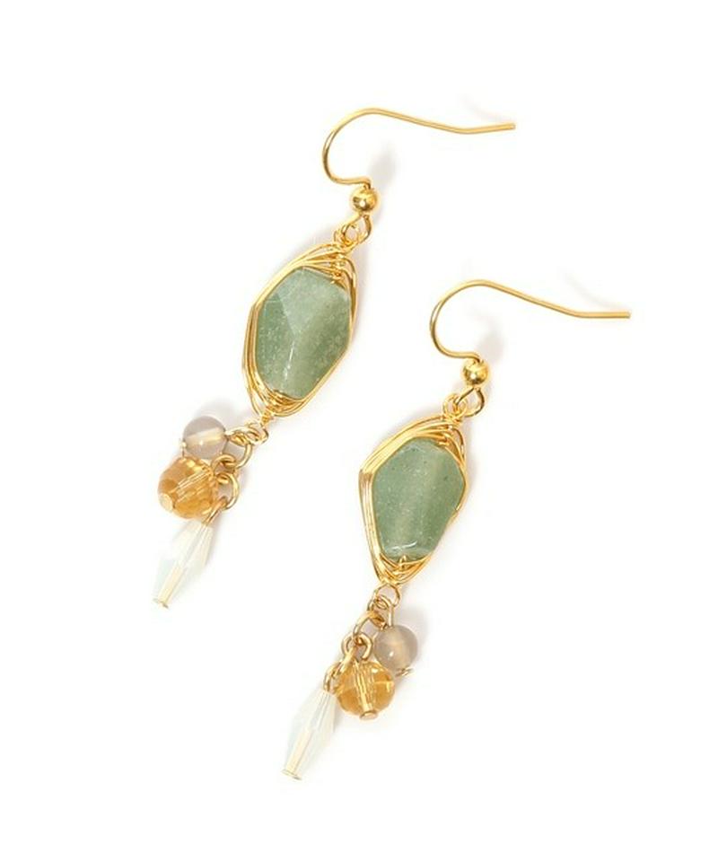 K14GF ストーンミックスグリーンピアス