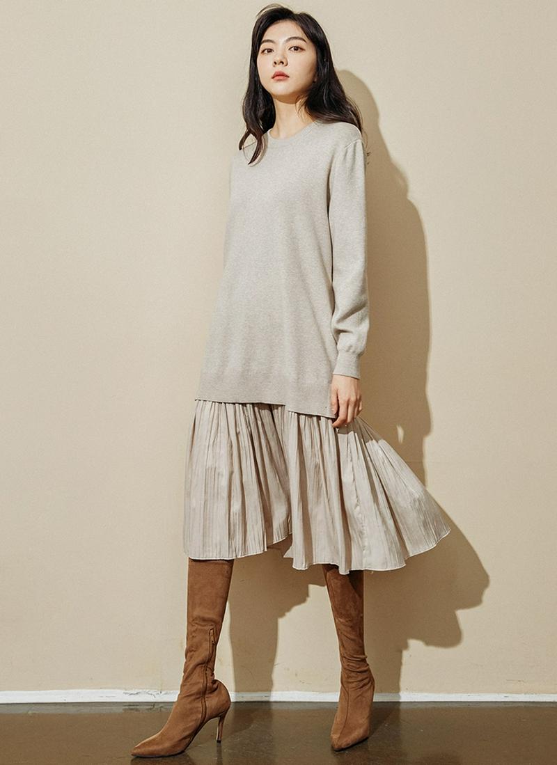 ニットプリーツヘムワンピース