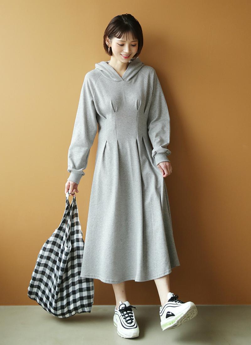 フードフレアワンピース・全3色