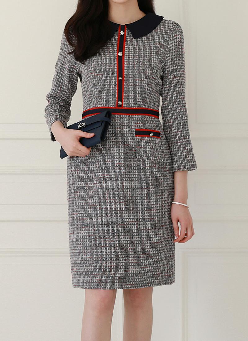 配色ラインチェックワンピース