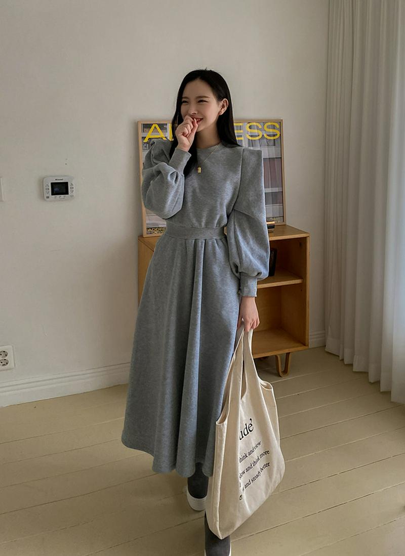 裏起毛ウエストリブパフワンピース