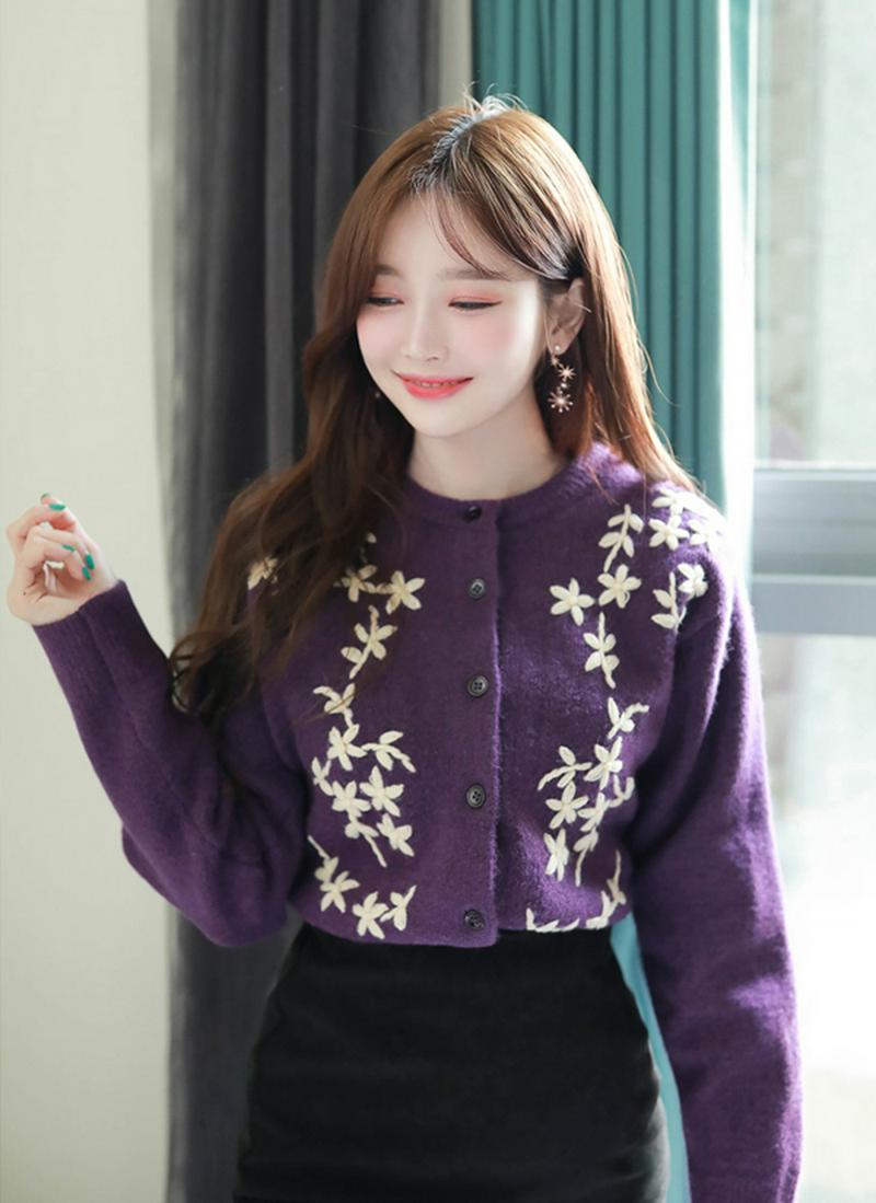 フラワー刺繍カーディガン