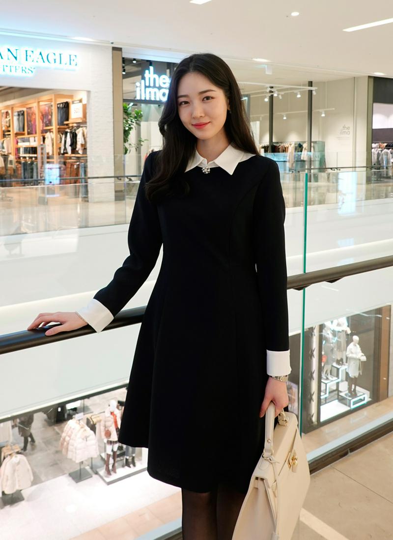 パールボタン配色カラーワンピース