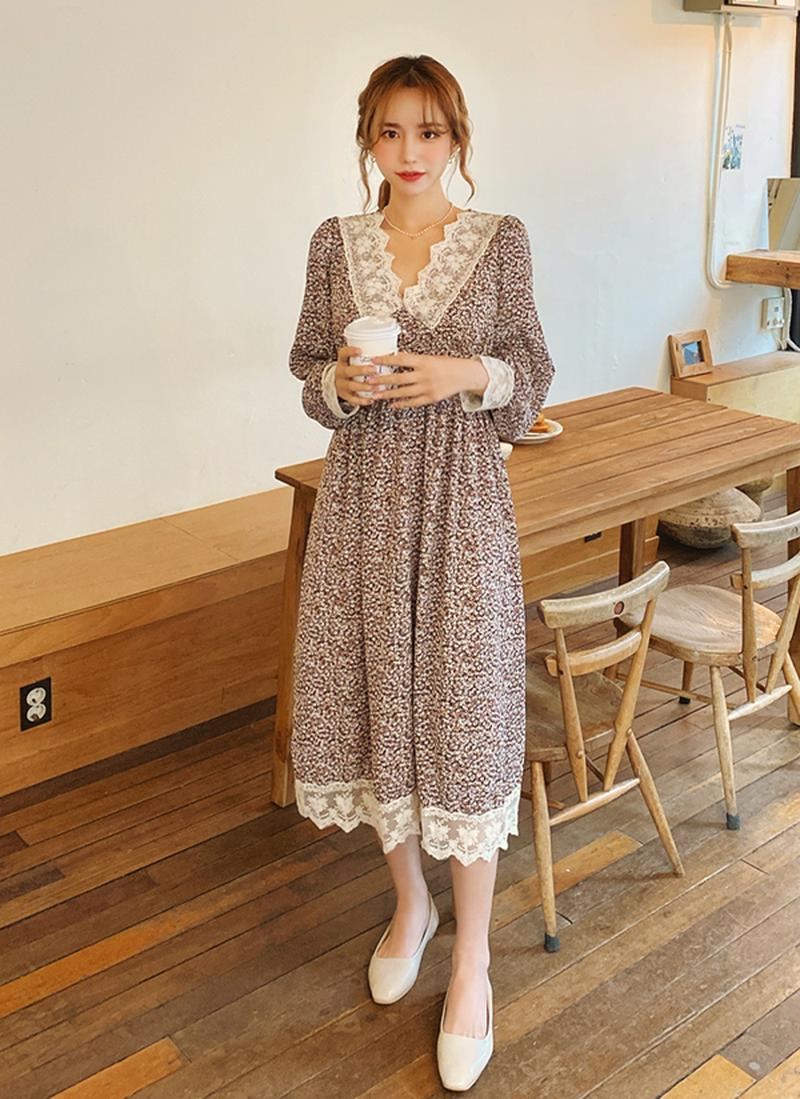 レースVネックワンピース