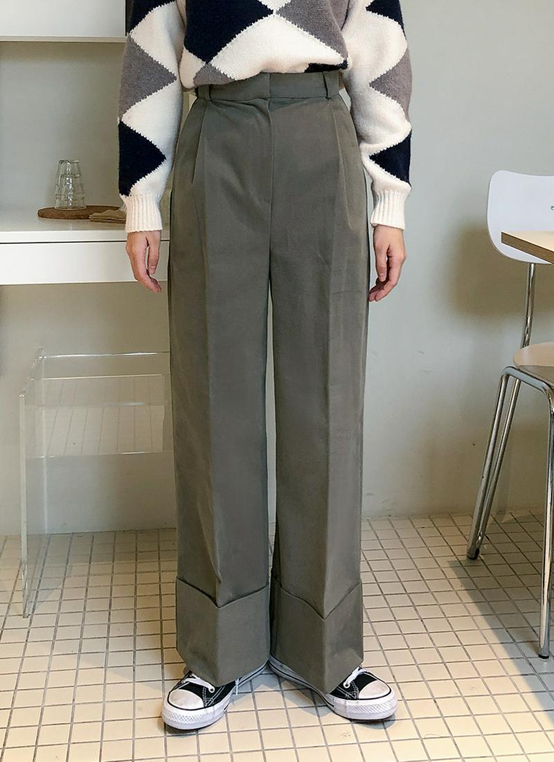 ロールヘムワイド起毛パンツ