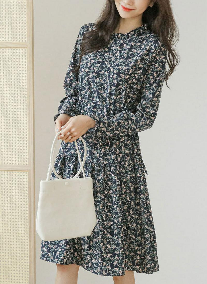 サイドリボン花柄ワンピース