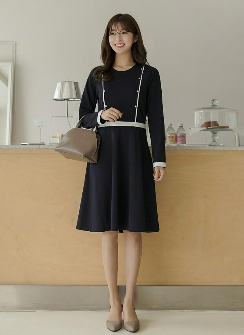 配色ボタンワンピース