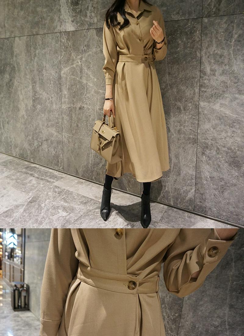 バックリボンボタンフレアワンピース