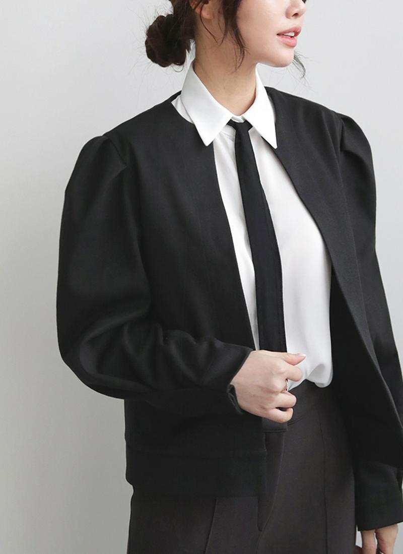 ノーカラーパフジャケット・全2色