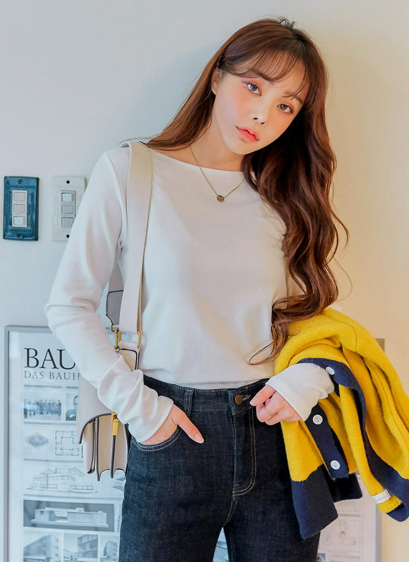 ボートネック長袖Tシャツ