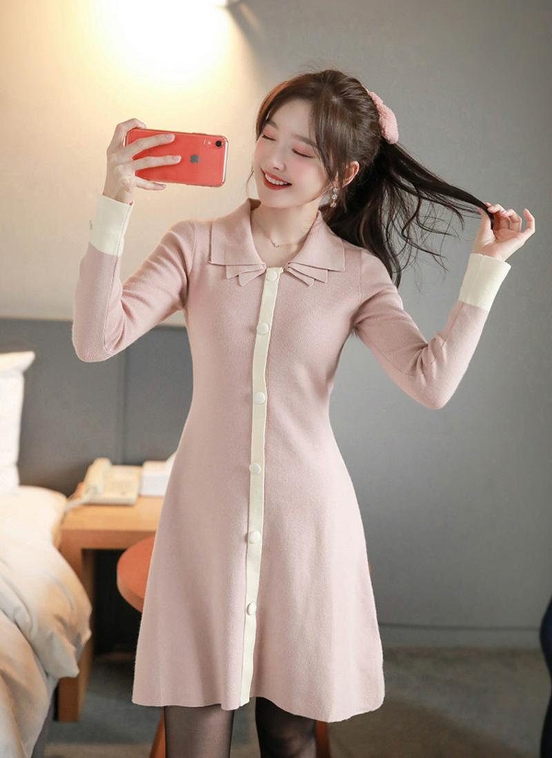 カラーポイント配色ミニワンピース