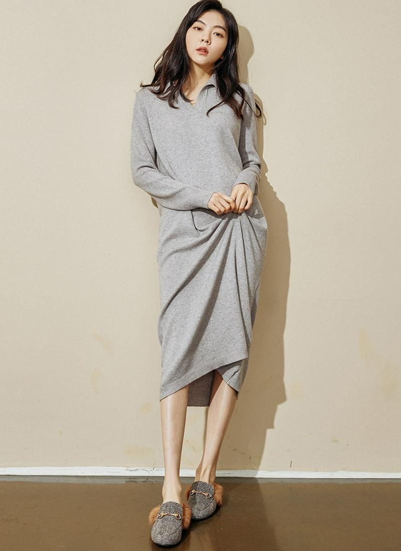 デイリーニットワンピース(グレー)