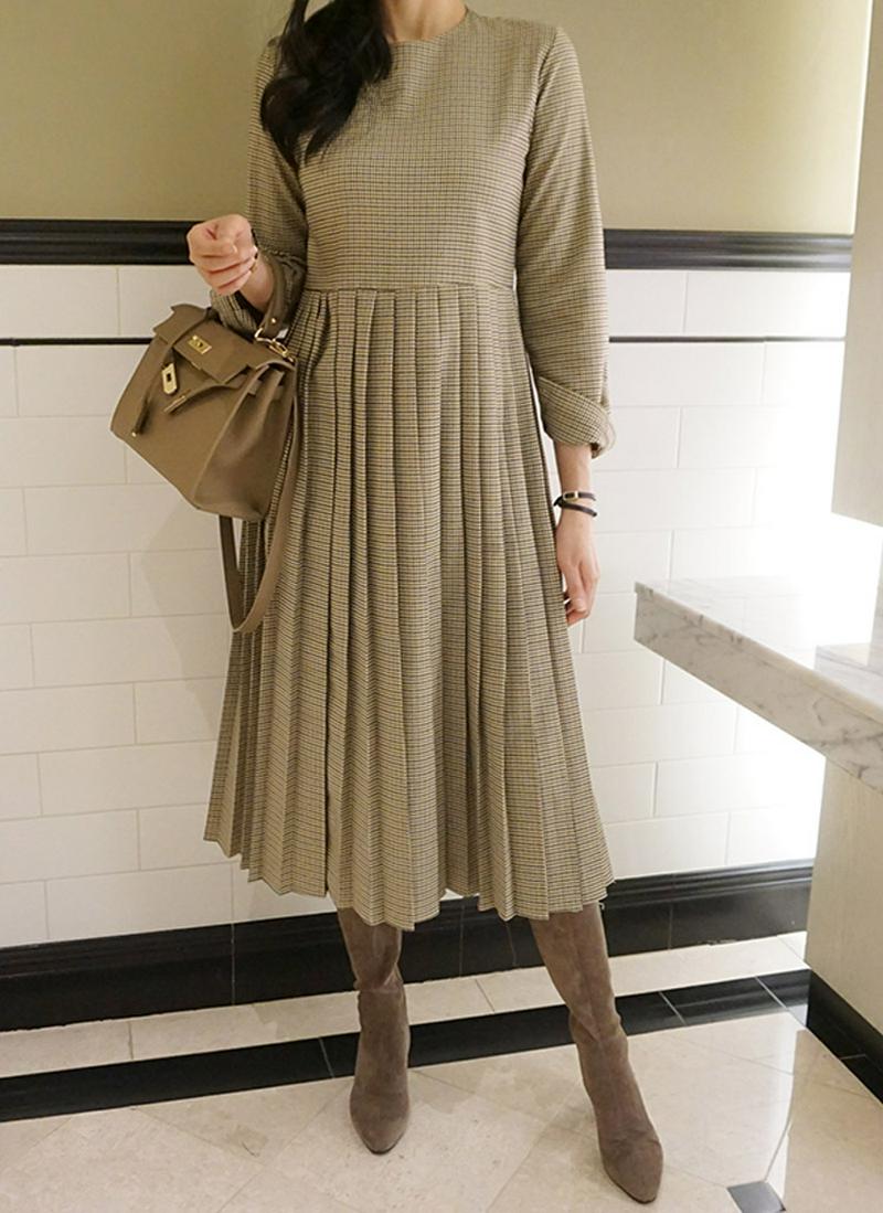 チェックプリーツワンピース
