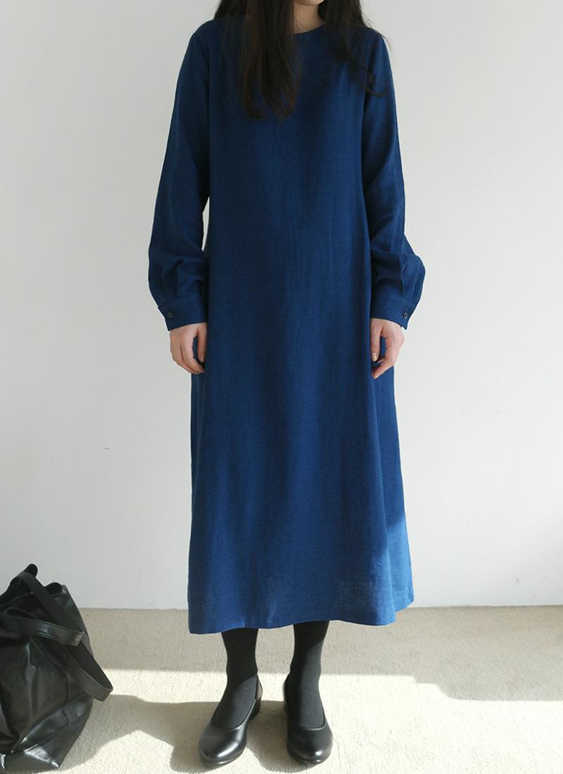 リネン混バックストラップワンピース
