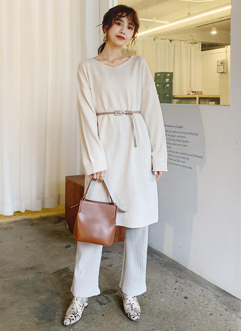 Vネックニットワンピース・全3色