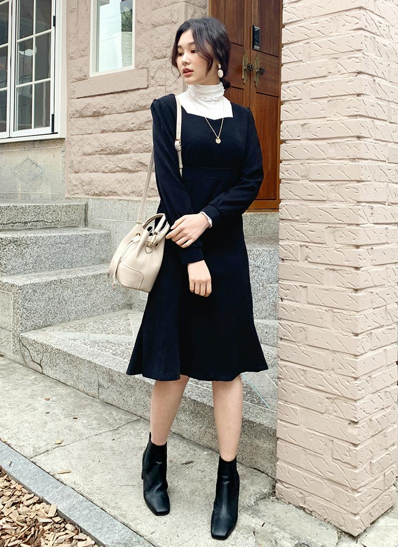 スクエアネックリボンワンピース・全2色