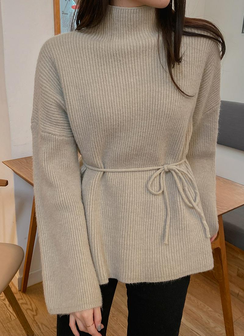 腰ひも付ハーフネックニット