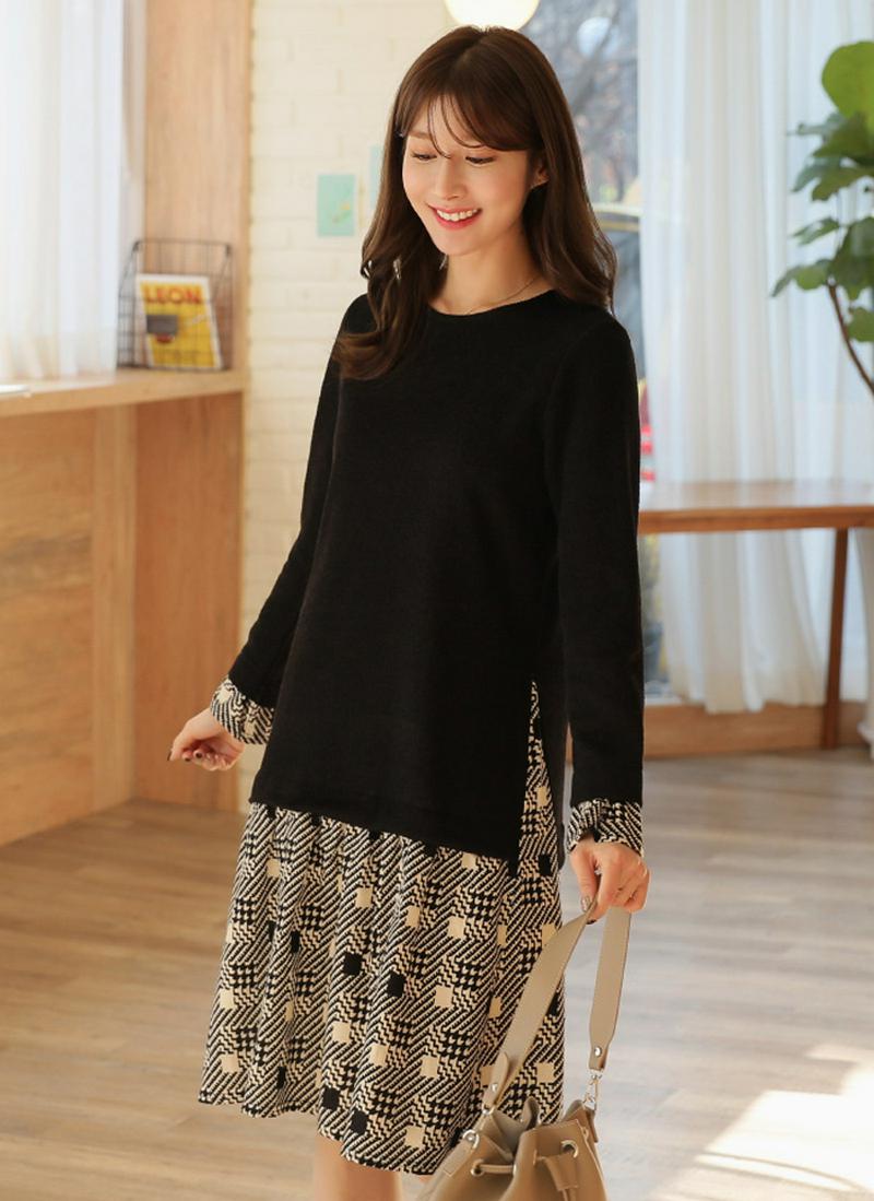 パターン切替ニットワンピース