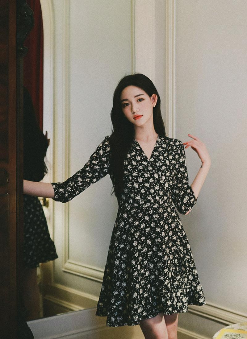 パターンラップミニフレアワンピース(ネイビー)