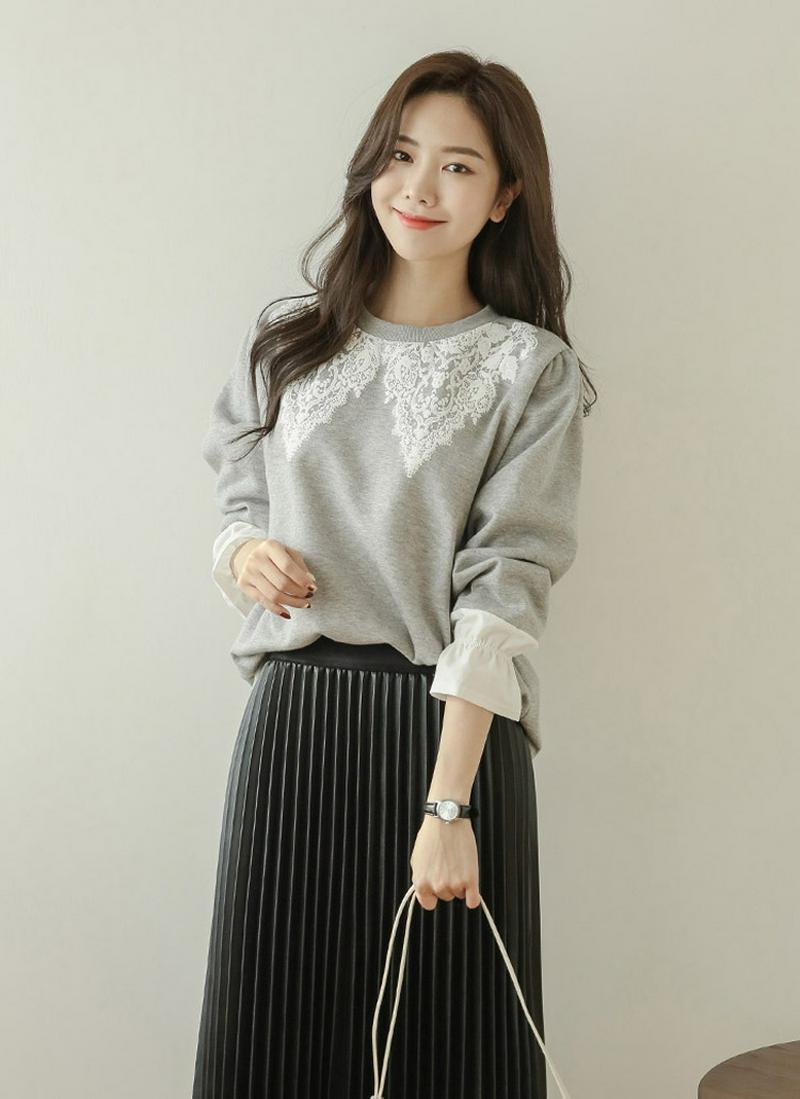 裏起毛レースポイントTシャツ