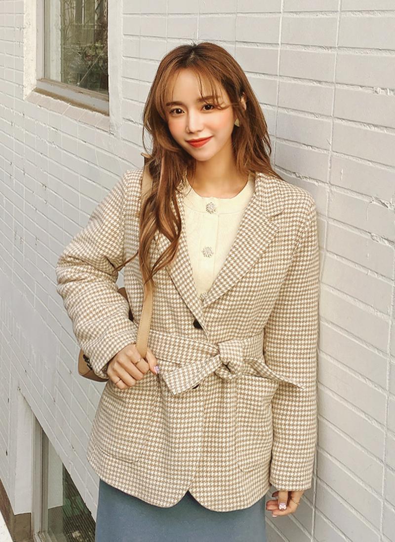 ストラップ付チェック柄ジャケット