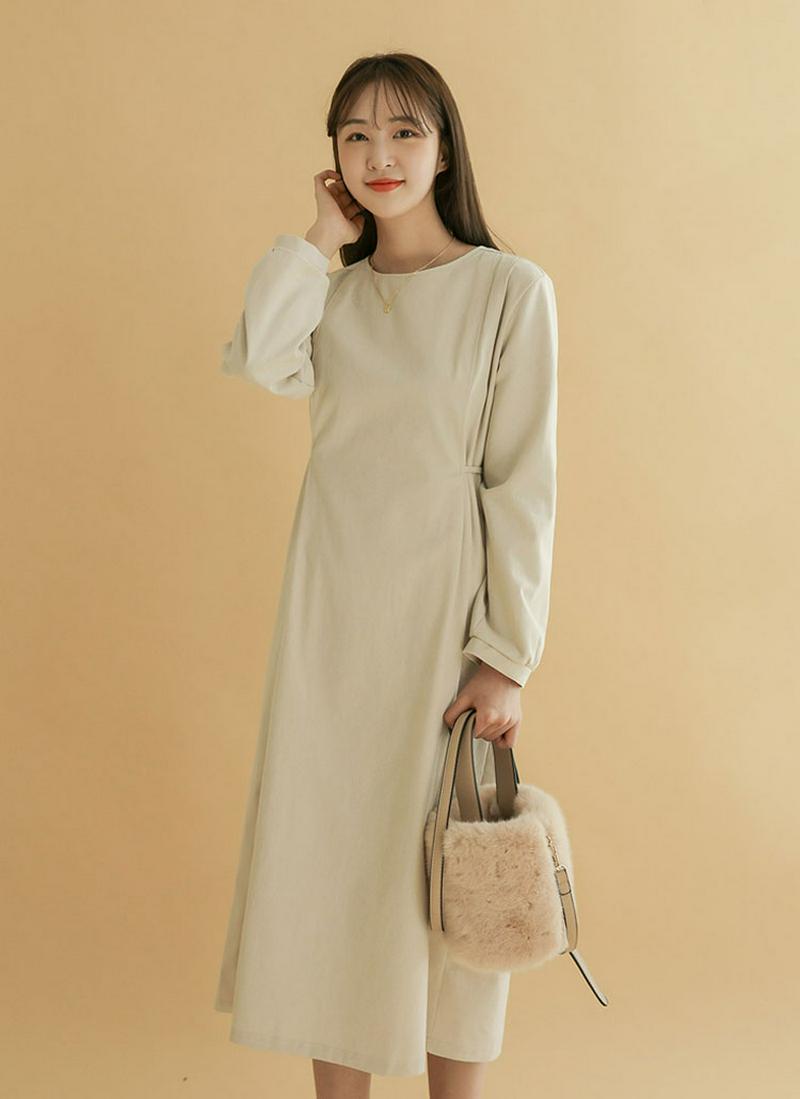 ウエストストラップピーチ起毛ワンピース
