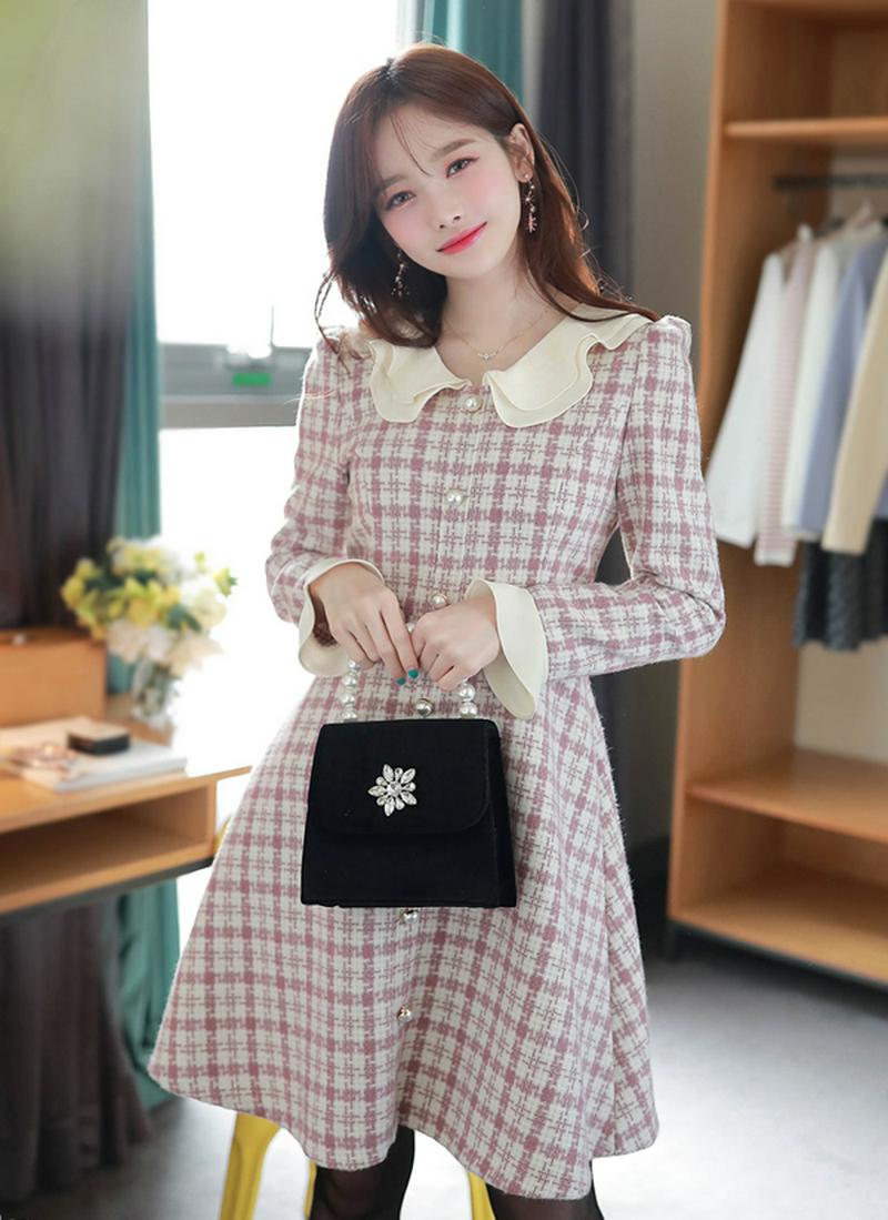 ダブルカラーチェックミニワンピース