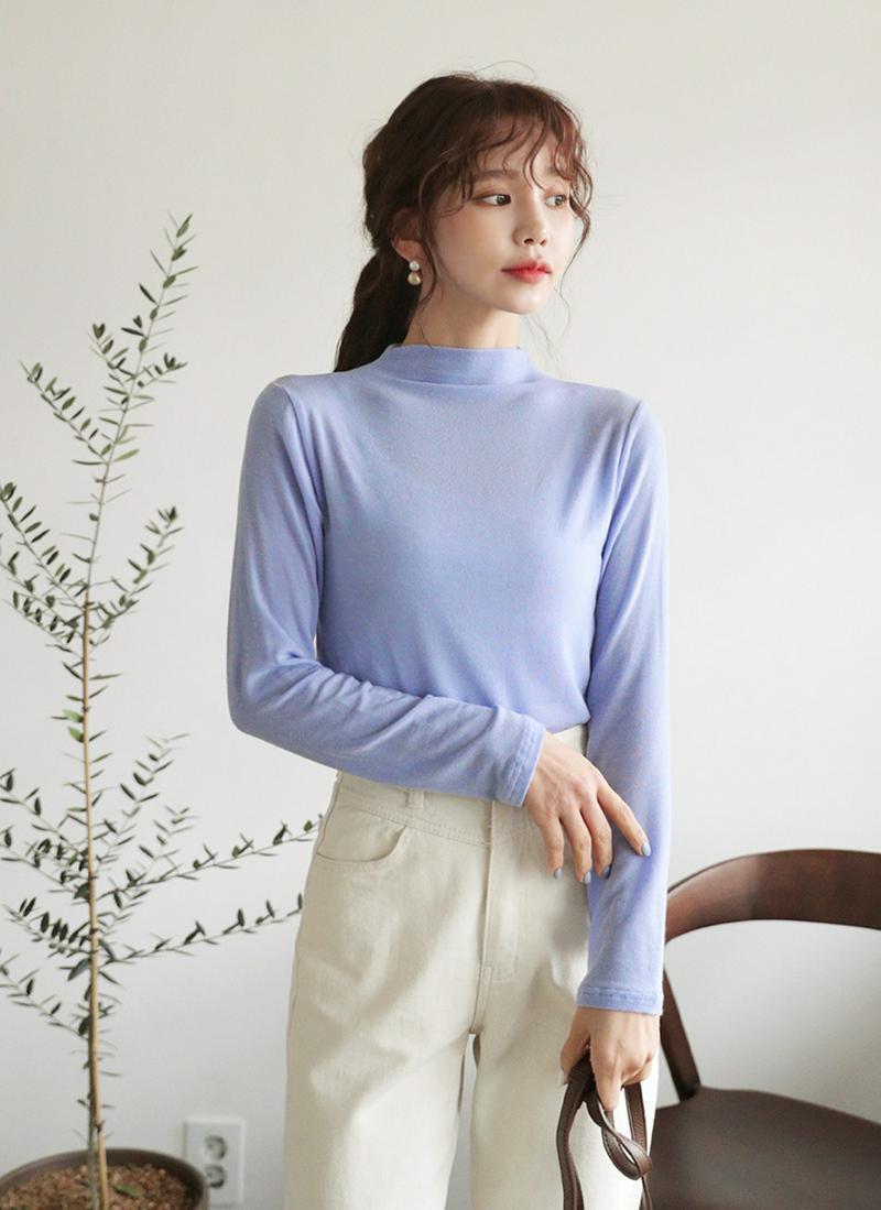 モックネックスリムTシャツ・全4色