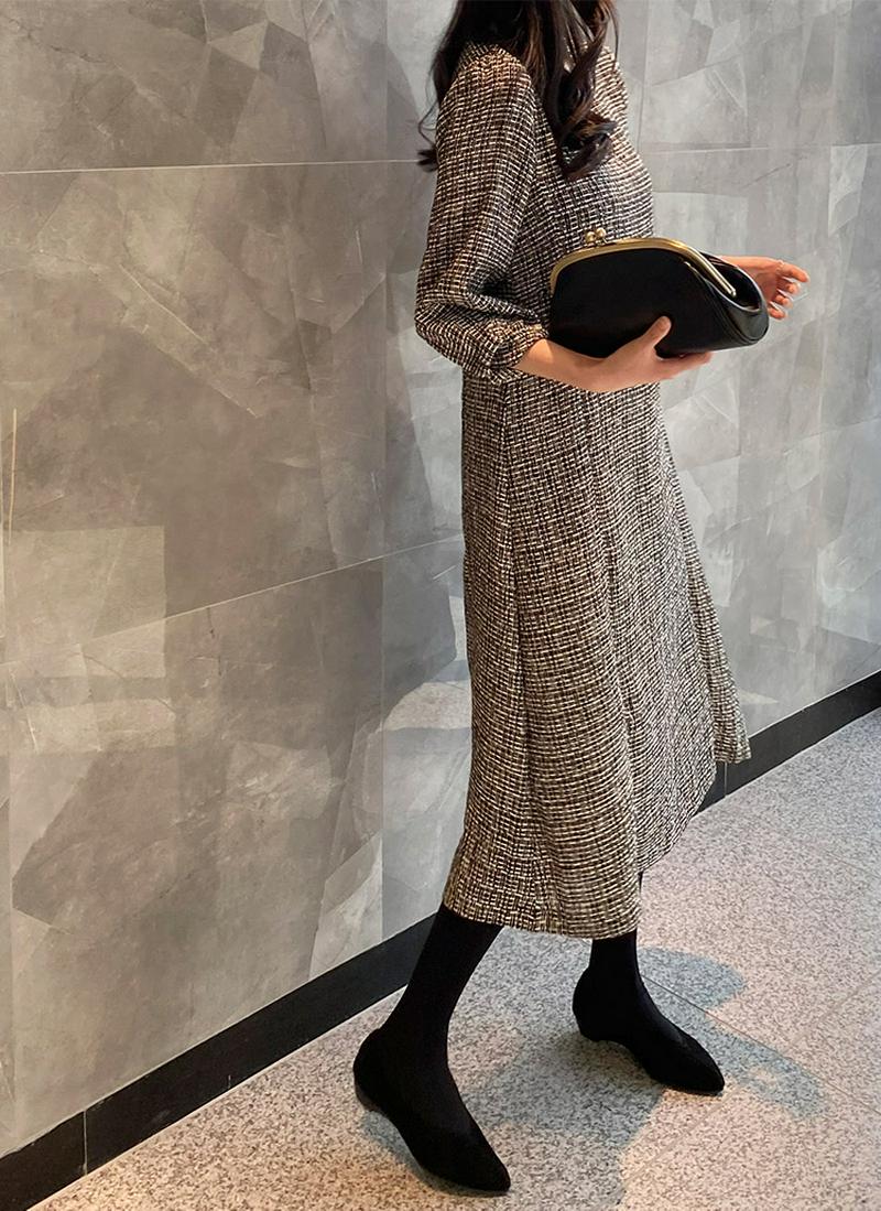 ツイードフレアロングワンピース