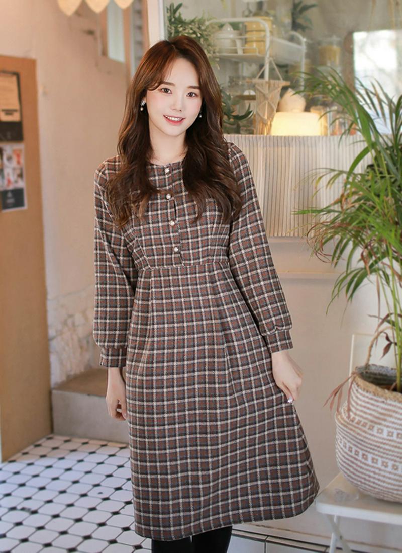 ウエストタックチェックワンピース