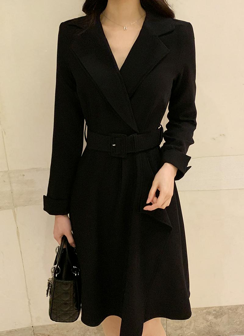 ベルト付テーラードカラーワンピース