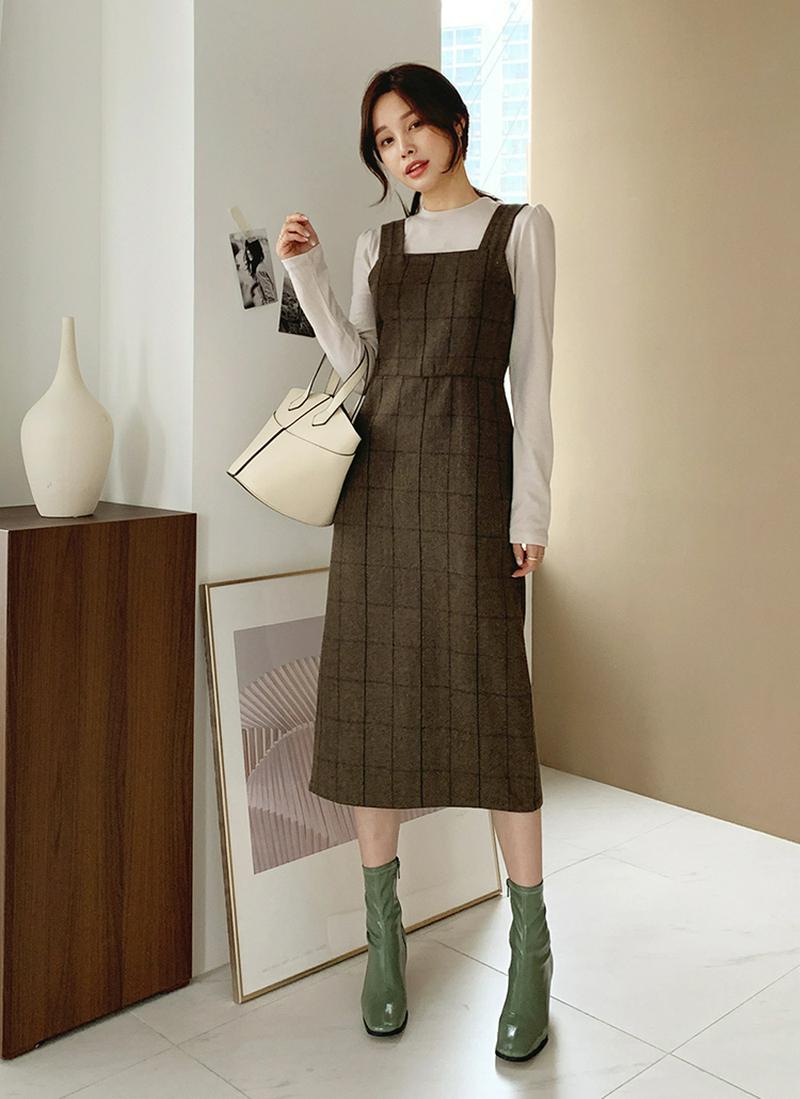 チェックスリーブレスワンピース・全3色