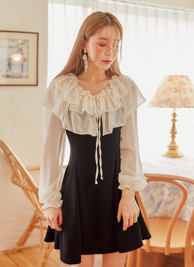 ラッフルカラーワンピース