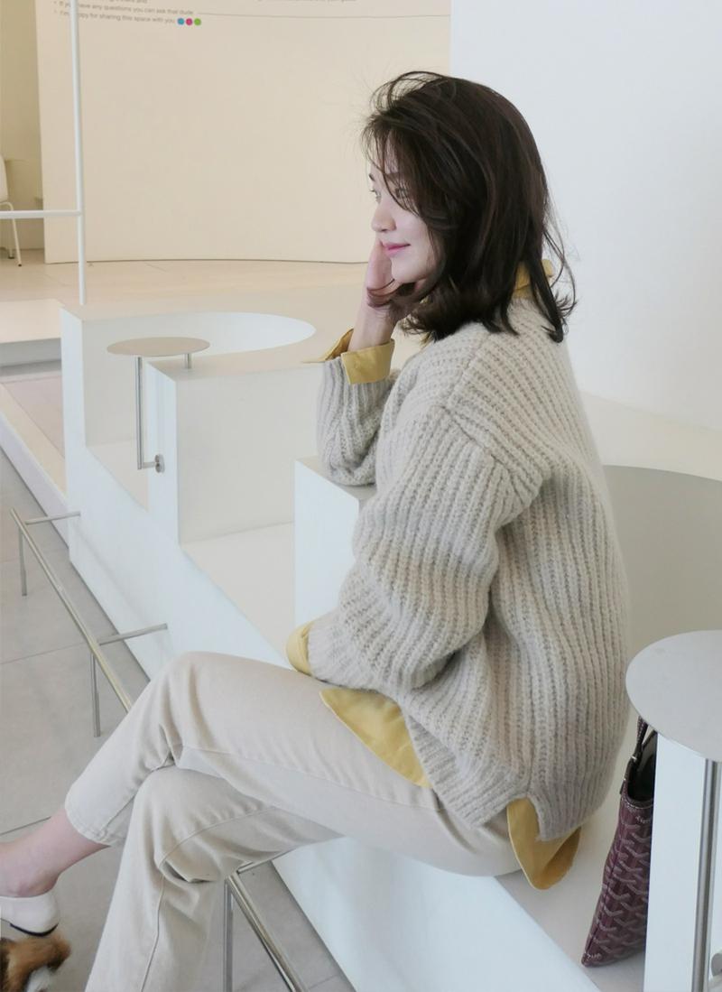 アルパカ混スリットヘムニット
