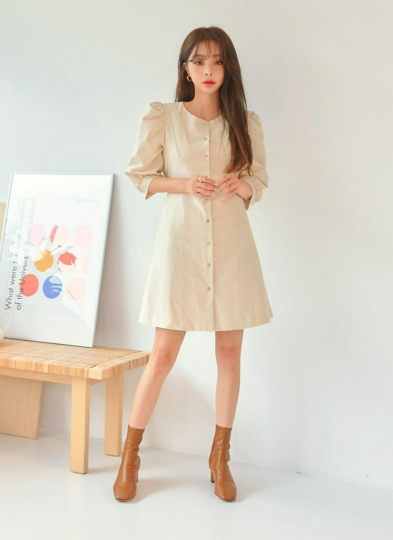 バルーンスリーブタックワンピース