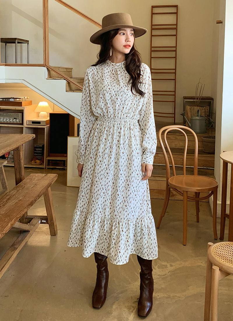 ウエストゴム花柄ワンピース・全3色