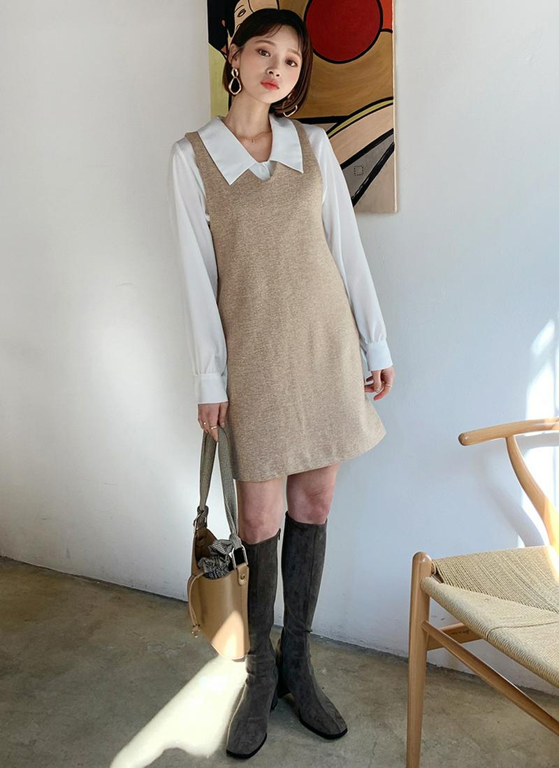 Vネックスリーブレスワンピース・全3色