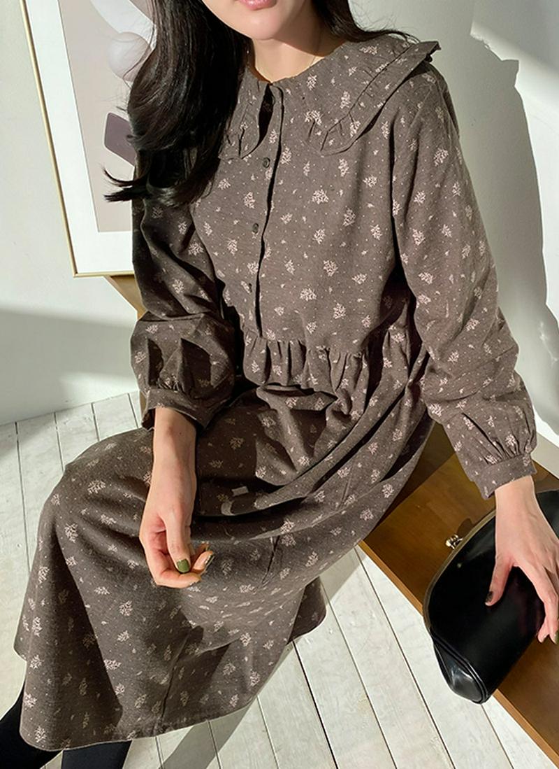 フリルカラーパターンワンピース