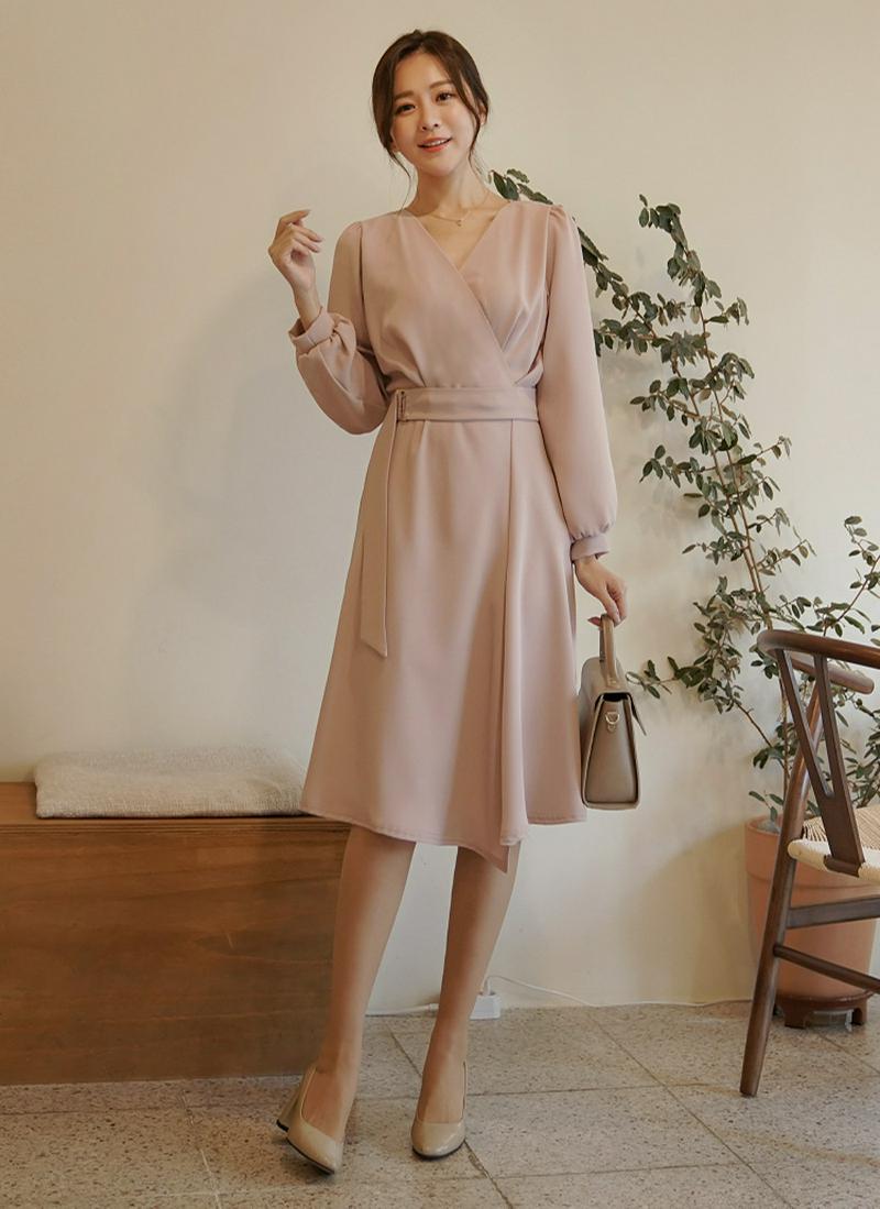 ベルト付フレアラインワンピース